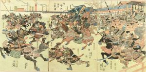 KUNISADA/Battle between Minamoto Clan and Taira Clan at Taikenmon, triptychのサムネール