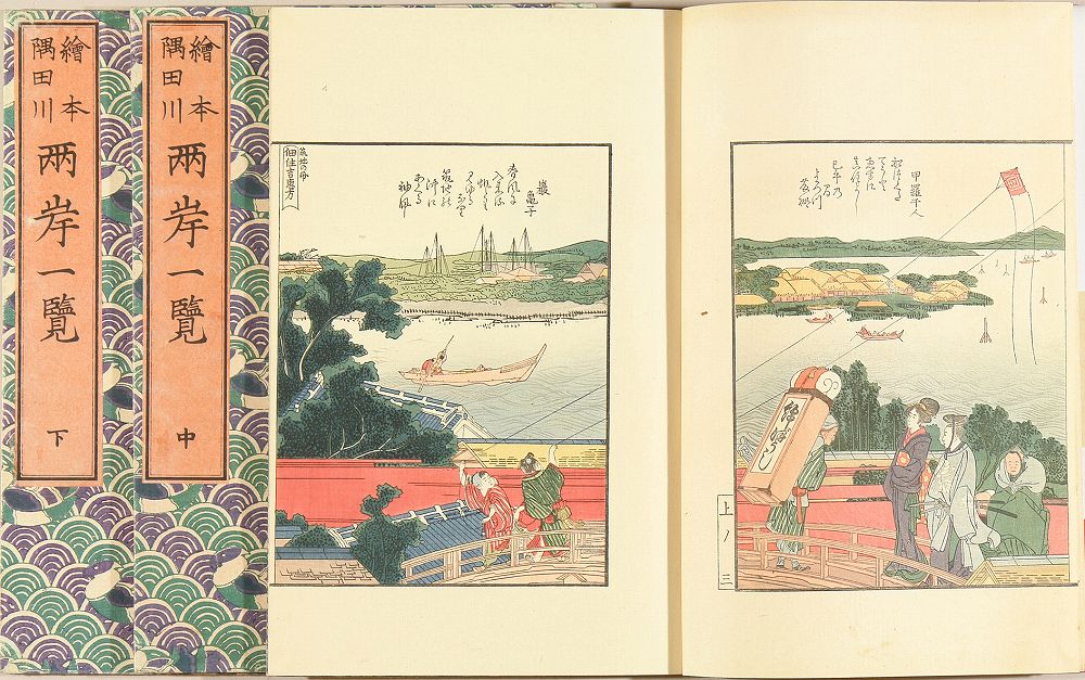 絵本 隅田川両岸一覧 全3冊□葛飾北斎 浮世絵 錦絵 風俗絵巻図画