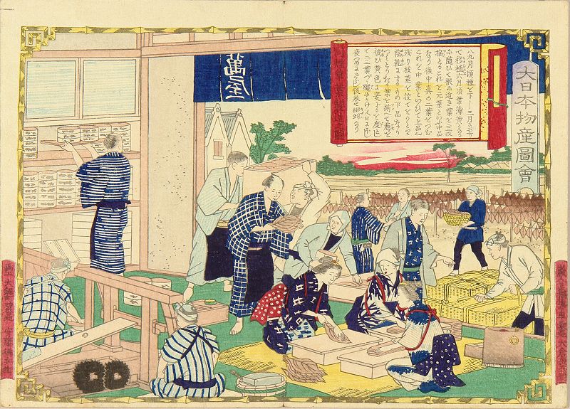 広重三代 大日本物産図会 大隈国 煙草葉製造之図 | 浮世絵 | 原書房