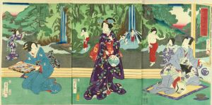 KUNISADA II/Genji and beauties before waterfall at Saga, triptychのサムネール