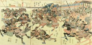 KUNISADA/Battle between Minamoto Clan and Taira Clan at Taikenmon, triptychのサムネール