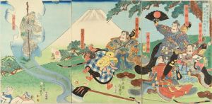 YOSHITSUYA Minamoto no Yorimitsu meeting Sakata Kintoki, triptych