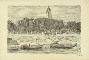 ODA KAZUMA/Nakanoshima, from Osaka fukei (Views of Osaka), lithograph, edition of 50