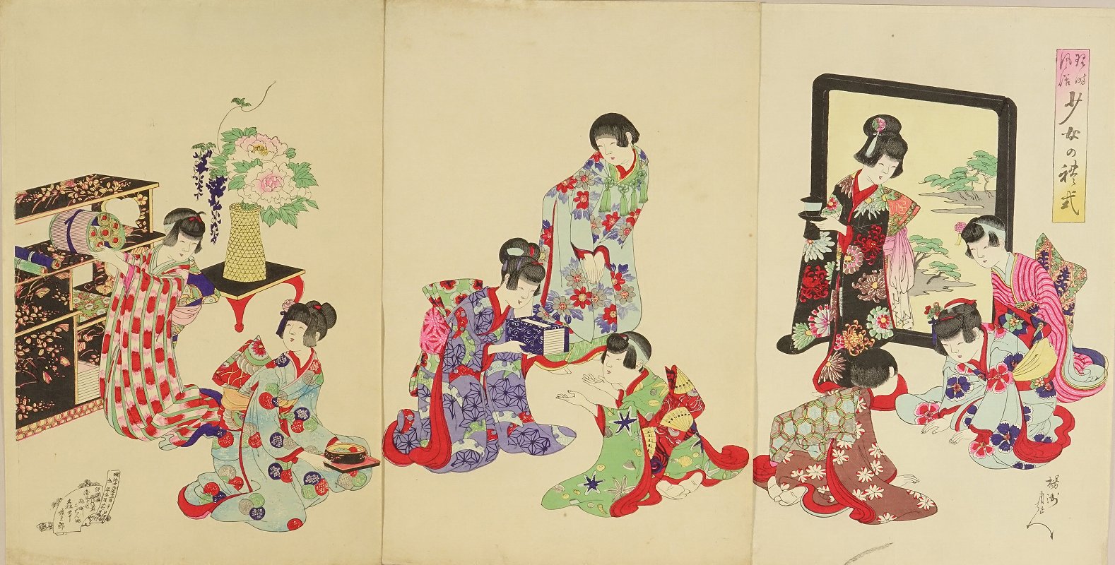 版画-江戸時代-浮世絵-木版画-浮世絵-アート-周延の女禮式書画 周延 少女の礼式 | 浮世絵 | 原書房 神田神保町