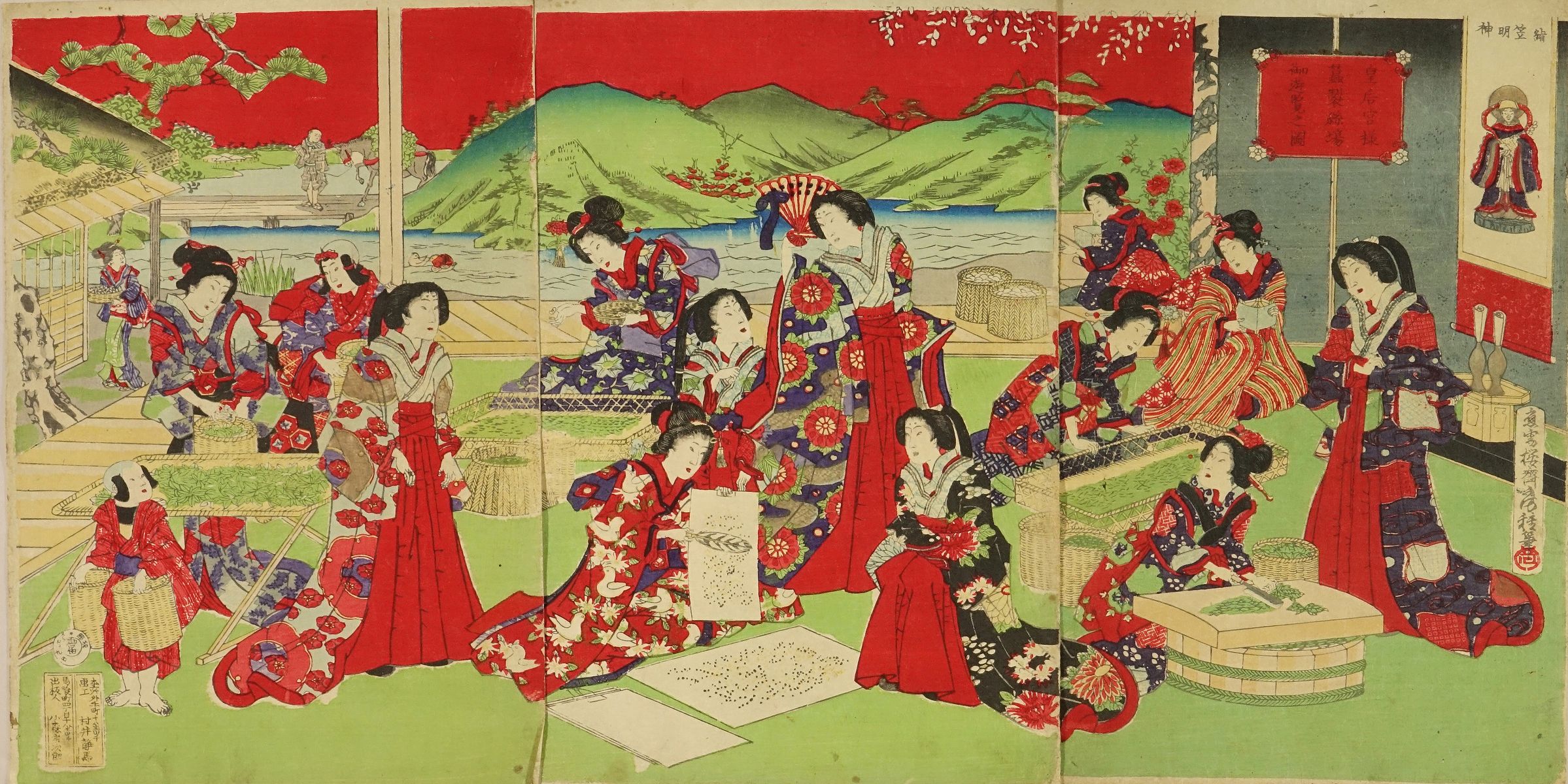 「真作」 豐国 木版画 浮世絵 真作 三枚続 美人画 役者絵 大判 江户 真作」 豐国 木版画 浮世絵 真作 三枚続 美人画 役者絵