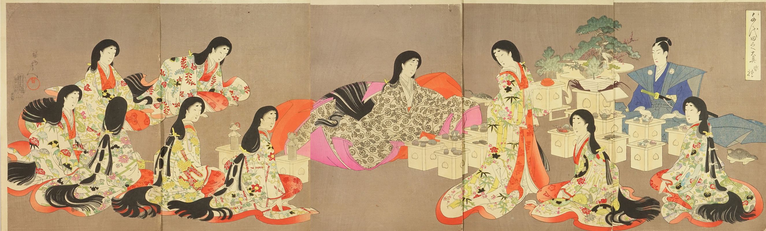 N7-42-2 千代田之大奥 お櫛あげ 周延 本物 浮世絵 三枚続 明治