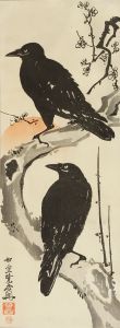 梅に烏二羽／暁斎