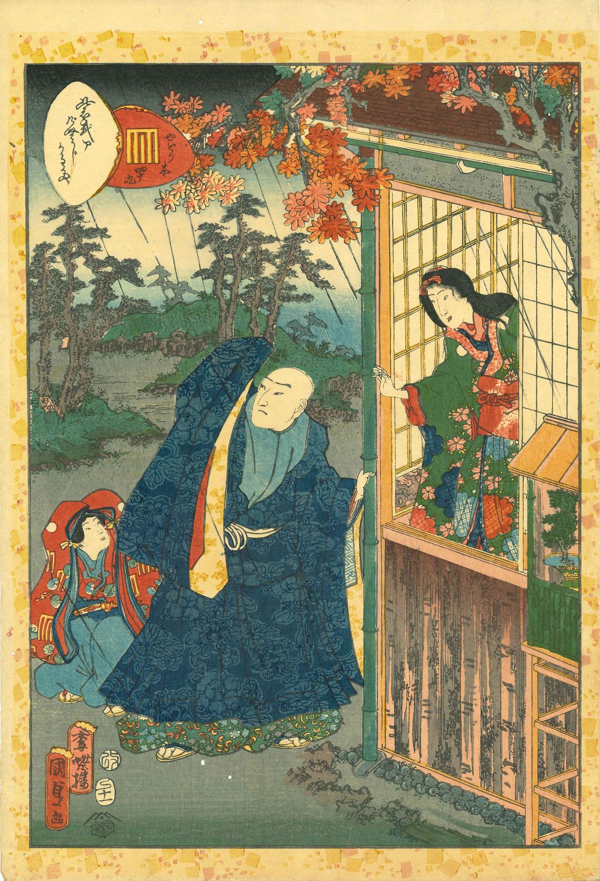 HANA/本物 浮世絵 国貞二代画【紫式部げんじかるた 廿五 ほたる】安政