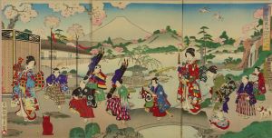 国貞三代 中古倭風俗 徳川二代秀忠 公御嫡子竹千代君庭園御遊覧之図