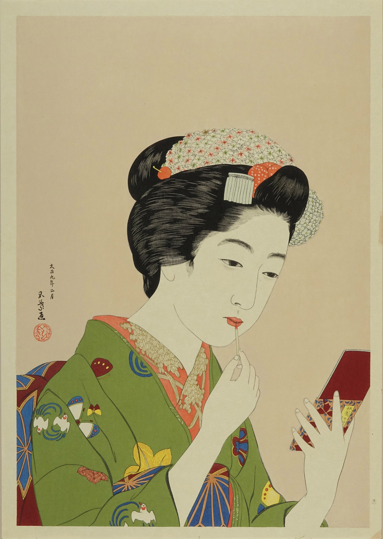 橋口五葉 女六題 紅筆持てる女 悠々堂版 41x29cm. 台紙入 | 浮世絵