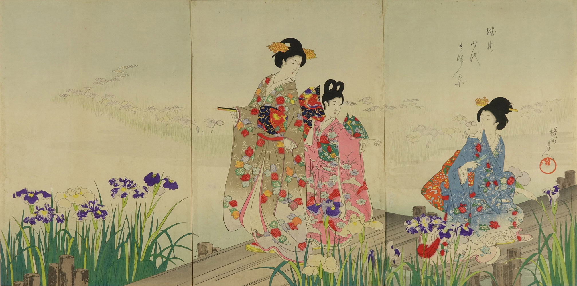 浮世絵、徳川貴婦人之図弘化5申年２月於筋違橋御門外宝生太夫勧進能6枚綴り、周延画 周延 徳川時代貴婦人之図 (鞠突) | 浮世絵 | 原書房 神田神保町