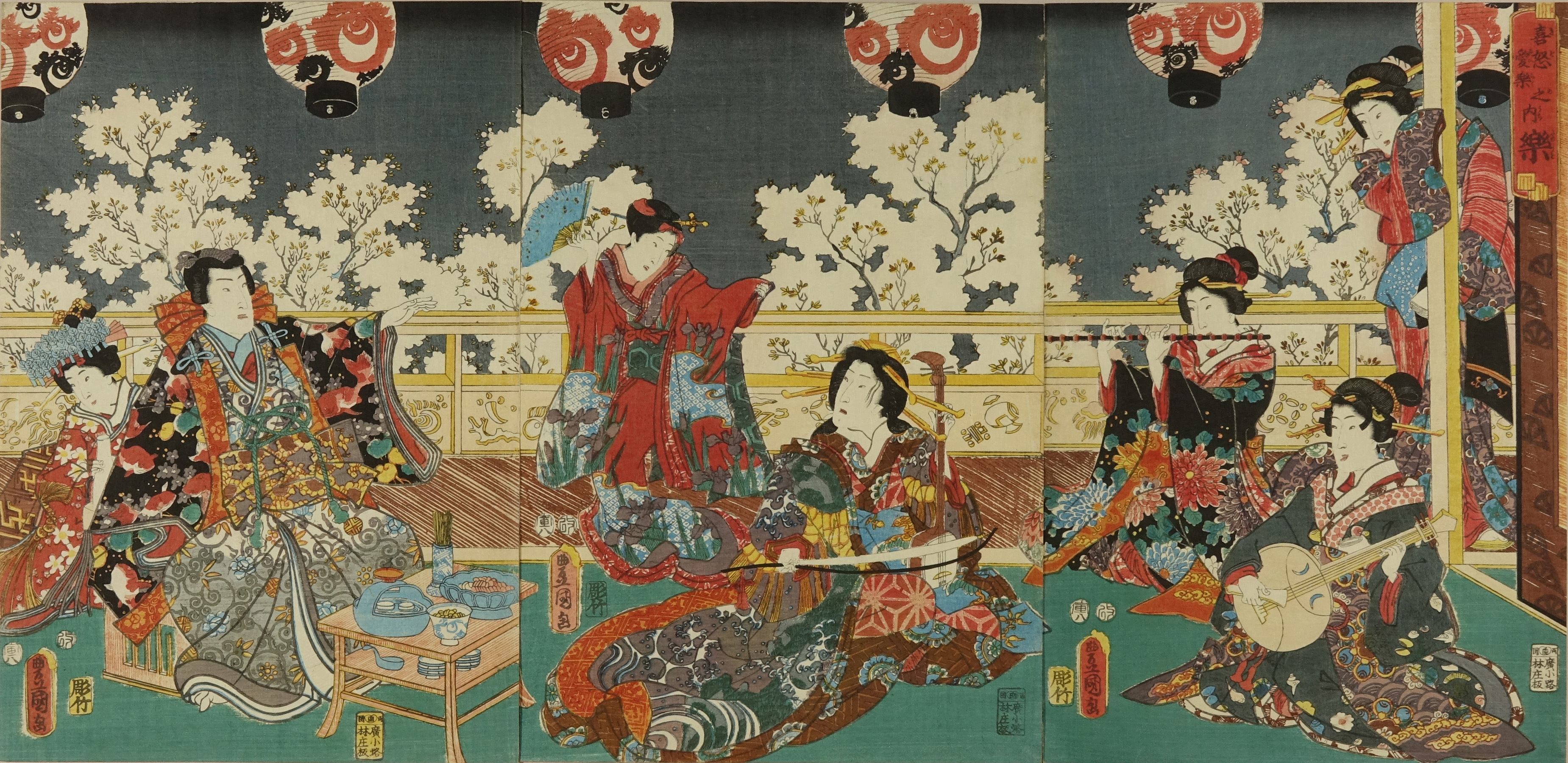 TOYOKUNI III Beauties and Genii on a terrace overlooking