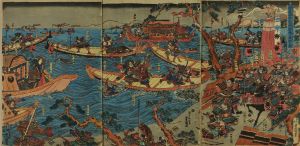 豊国三代/源義経牟礼高松の陣に軍配の図のサムネール