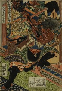国芳/通俗水滸傳豪傑百八人之一個　黒旋風李逵 一名李鉄牛のサムネール