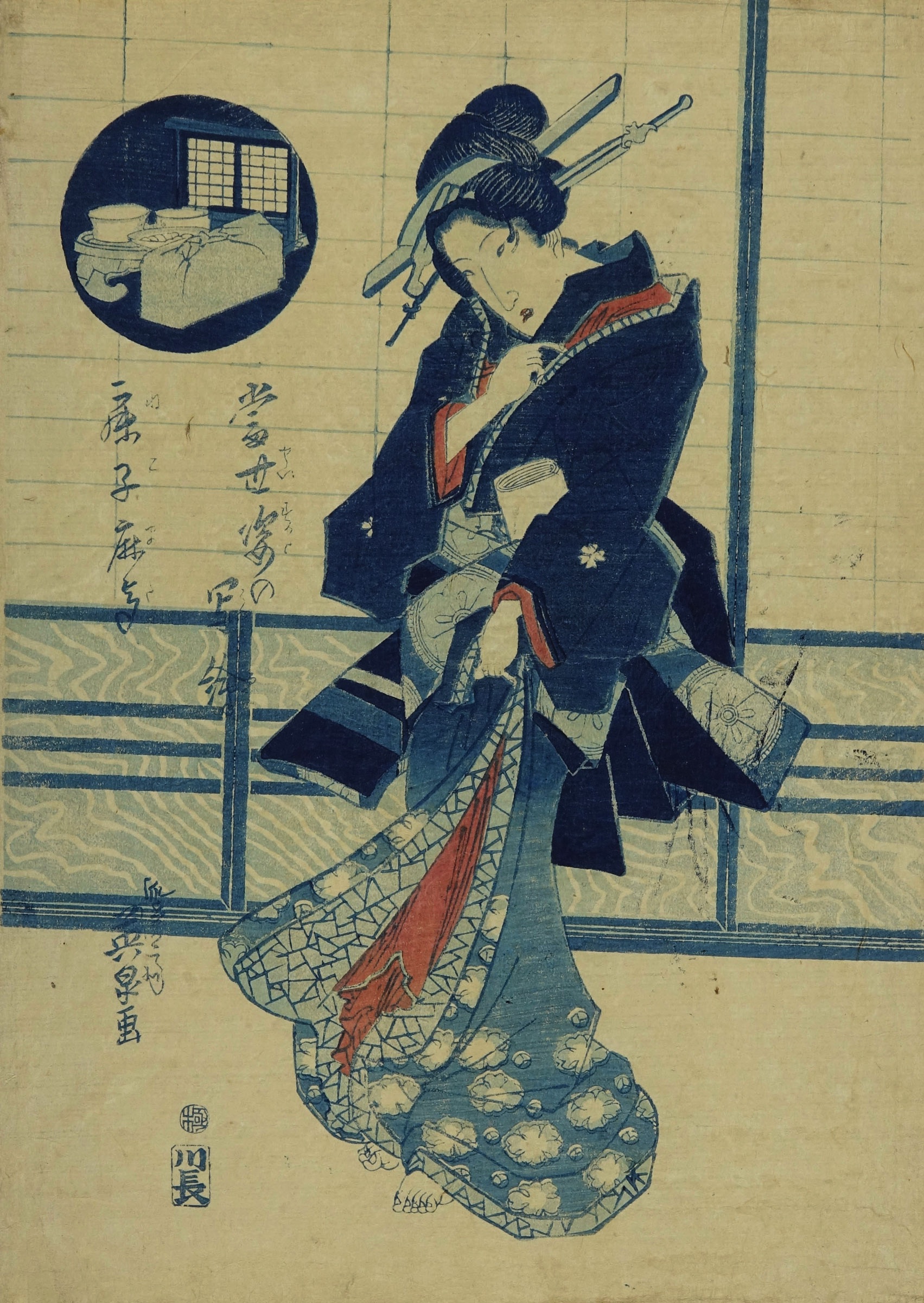 昭和6年印刷 浮世絵版画 とこ 池田英泉
