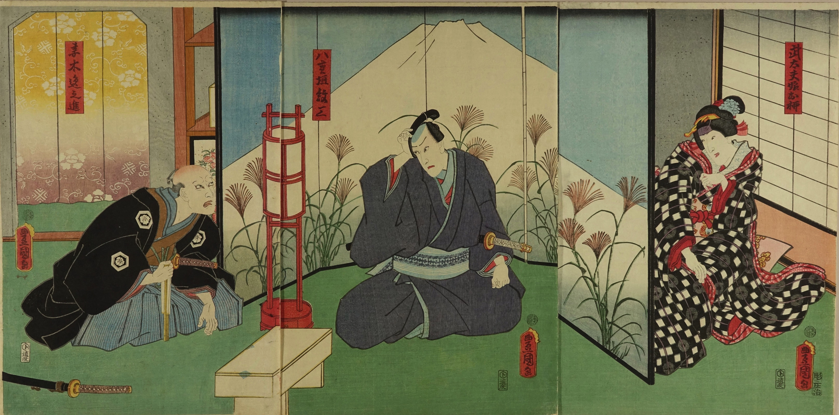 浮世絵版画、役者絵（初春寿曽我)二枚綴り梓元乃應需三代豊国画、弘化5年出版 豊国三代 「小袖曽我薊色縫」 | 浮世絵 | 原書房 神田神保町