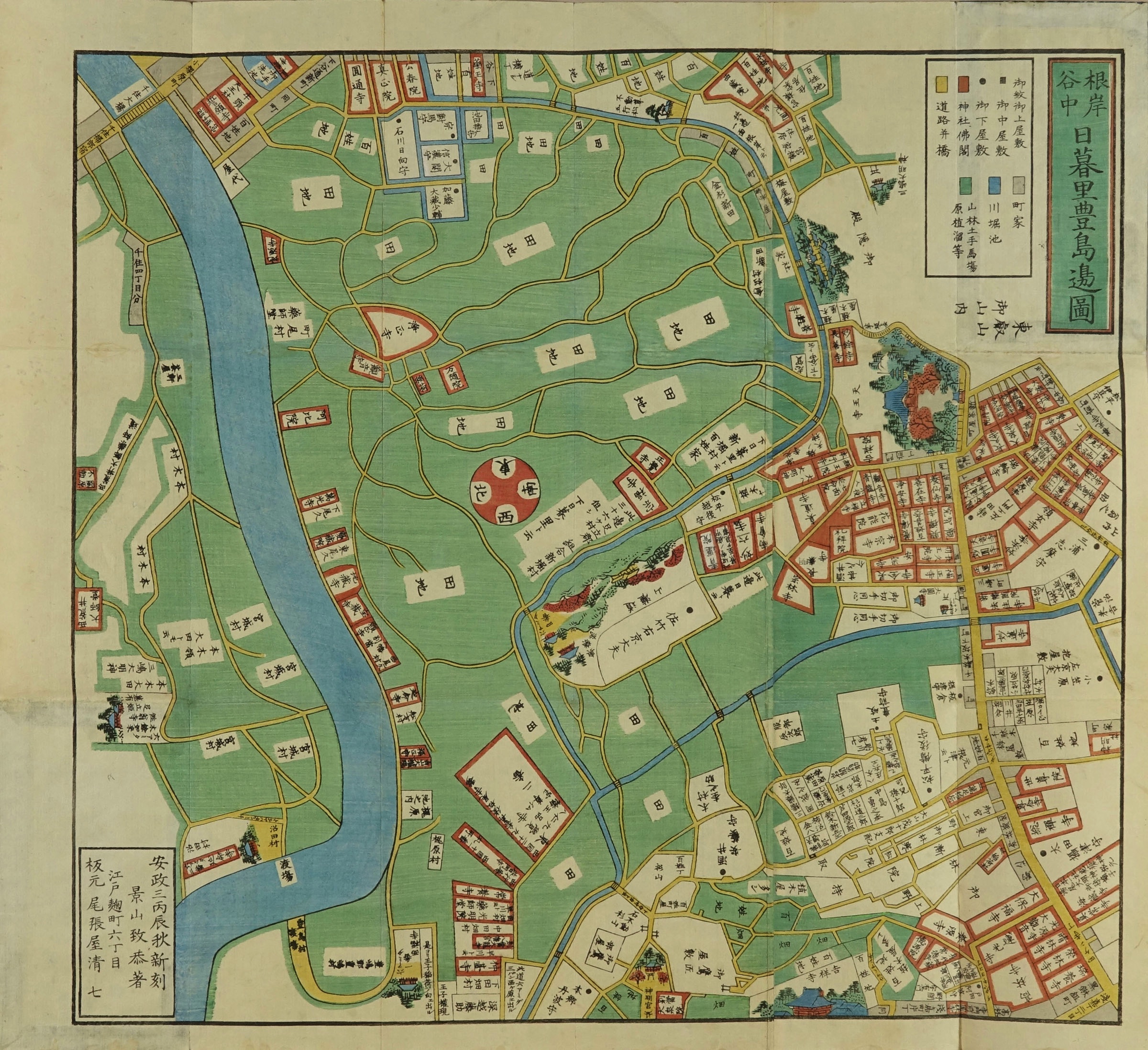 無款 江戸切絵図 根岸谷中日暮里豊島邊絵図 尾張屋版 | 浮世絵 | 原