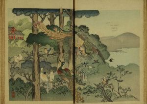 諸画家/FABLES CHOISIES DE LA FLORIAN フローリアン寓話集　　梶田半古 / 狩野友信他画　馬留武富（バルブトー)編　2冊揃　チリメン本　明治28年（1895）　表紙及一部極少シミのサムネール