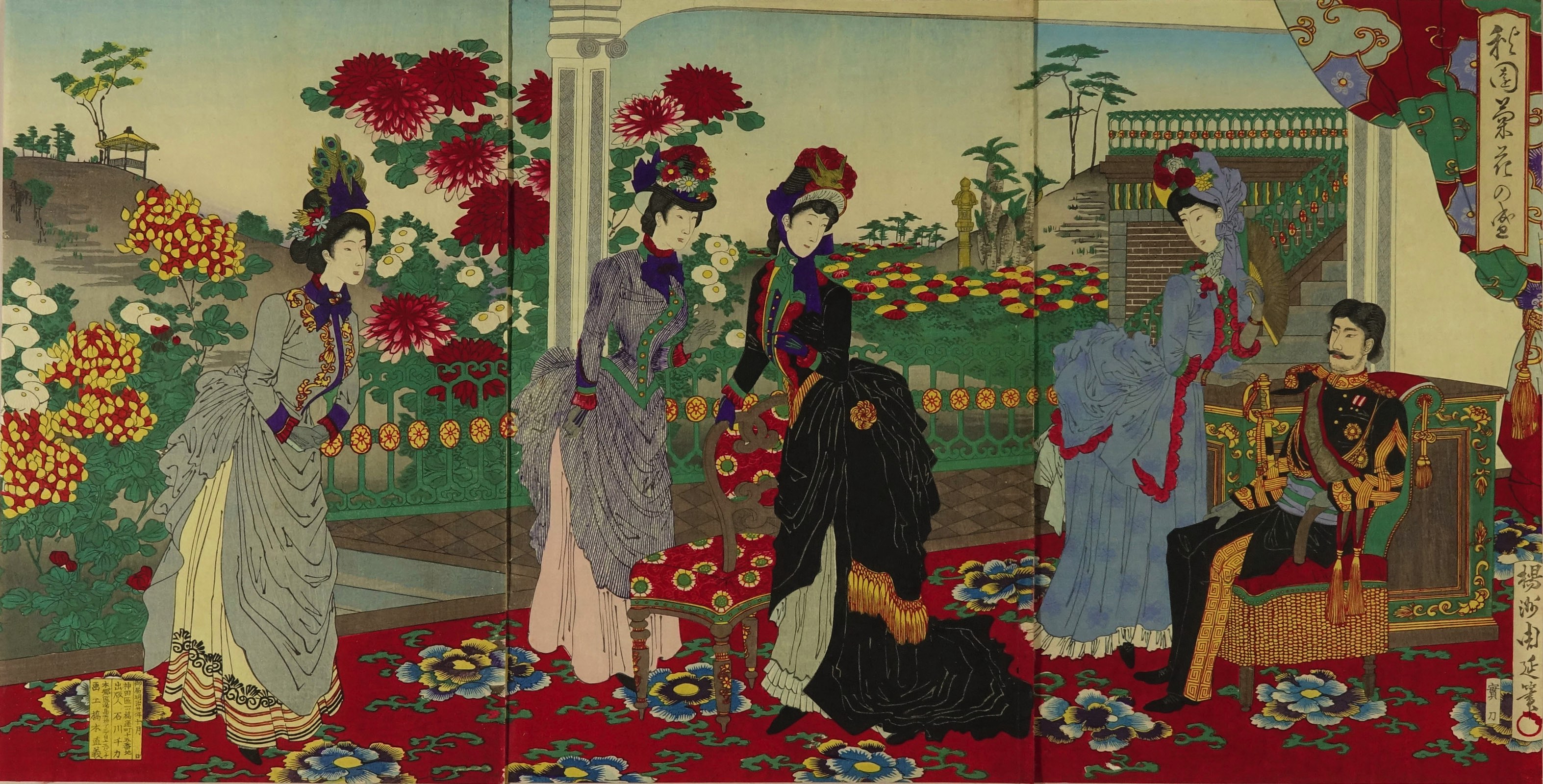 ◇真作【秋花菊紅葉美人図／軸装】浮世絵大正昭和歴史風俗