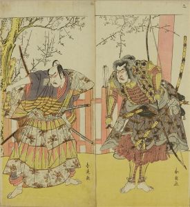 SHUN'EI/Portrait of the actor Nakayama Kojuro VI in the role of Tametomo, and Ichikawa Yaozo III in the role of Kikuchi Hyogo, in the kabuki performance <i>Yuki motsu take furisode soga</i>, diptych