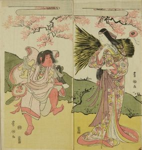 TOYOKUNI/Portrait of the actor Iwai Hanshiro II in the role of Kaidomaru, and Onoe Matsusuke in the role of Yamauba, in the kabuki performance <i>Osana asobi yamaji no nishiki-e</i>, diptych