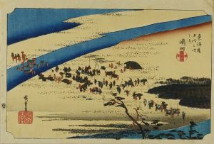 HIROSHIGE/Shimada, subtitled <i>Oigawa Sungan</i> (Suruga Bank of Oi River), from <i>Tokaido gojusan tsugi no uchi</i> (the Fifty-three stations of the Tokaido)