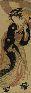 EISEN/Beauty carrying an umbrella, vertical diptych