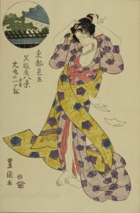 TOYOKUNI/Pine tree at Daimaru, subtitled <i>Karasaki</i>, from <i>Toto mitate gofukuya hakkei</i> (Parody of eight views of garment stores of the eastern capital)