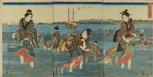 SHIGENOBU/Beauties at clam digging at Shinagawa, triptych