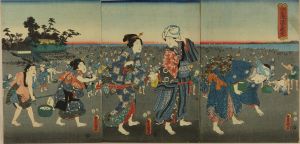 TOYOKUNI III/Beauties at clam digging in the third month, triptych