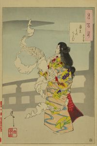 YOSHITOSHI/<i>Tsuki no monogurui, Fumi hiroge</i> (Lunacy, unrolling letters), from <i>Tsuki hyakushi</i> (One-hundred aspects of the moon)