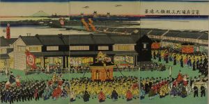YOSHIFUJI/Scene of the emperor's procession entering Edo Castle, triptych