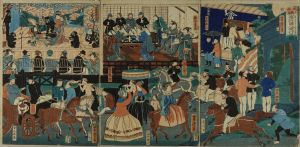 YOSHITORA/<i>Bushu Yokohama gaikokujin yugyo no zu</i> (Foreigners of Yokohama, Musashi Province), triptych