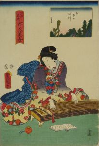 TOYOKUNI III/Hikawa Shrine, Akasaka, from <i>Edo meisho hyakunin bijo</i> (One-hundred famous places and beauties of Edo)