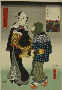 TOYOKUNI III/Okawa Bridge</i> (Azuma Bridge), from <i>Edo meisho hyakunin bijo</i> (One-hundred famous places and beauties of Edo)