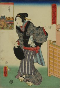 TOYOKUNI III/Kameido Tenjin Shrine, from <i>Edo meisho hyakunin bijo</i> (One-hundred famous places and beauties of Edo)