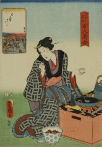 TOYOKUNI III/Nihonbashi, from <i>Edo meisho hyakunin bijo</i> (One-hundred famous places and beauties of Edo)