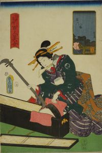 TOYOKUNI III/Fukagawa Hachiman Shrine, from <i>Edo meisho hyakunin bijo</i> (One-hundred famous places and beauties of Edo)