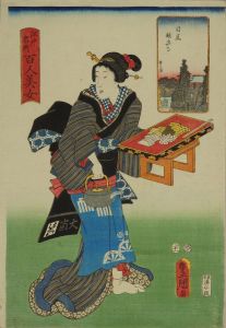 TOYOKUNI III/Ryusenji Temple, Meguro, from <i>Edo meisho hyakunin bijo</i> (One-hundred famous places and beauties of Edo)