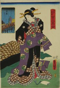 TOYOKUNI III/Ryogoku Bridge, from <i>Edo meisho hyakunin bijo</i> (One-hundred famous places and beauties of Edo)