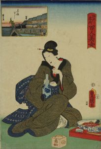 TOYOKUNI III/Gofukubashi, from <i>Edo meisho hyakunin bijo</i> (One-hundred famous places and beauties of Edo)