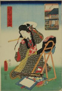 TOYOKUNI III/Hanakawado, from <i>Edo meisho hyakunin bijo</i> (One-hundred famous places and beauties of Edo)