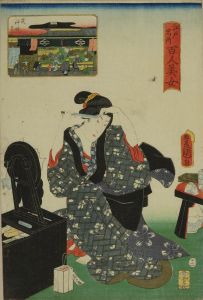 TOYOKUNI III/Front of Shiba Shimmei Shrine, from <i>Edo meisho hyakunin bijo</i> (One-hundred famous places and beauties of Edo)