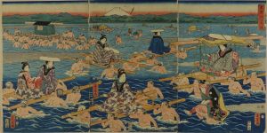 SHIGENOBU/Travelers crossing Oi River, triptych