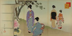 SHUNTEI/<i>Botan</i> (Peony), fourth month, from <i>Bijin junikagetsu</i> (Beauties in twelve months), triptych