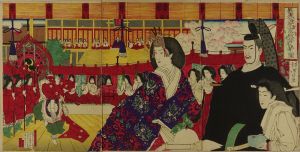 YOSHITOSHI/<i>Hinamatsuri Shishinden bugaku no zu</i> (Bugaku performance at Shishinden for girls' festival at the imperial palace), triptych