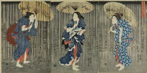 KUNIYOSHI/<i>Shochu no yudachi</i> (Summer evening shower), triptych
