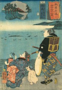 KUNIYOSHI/Shiojiri, with picture of Takagi Toranosuke, from <i>Kisokaido rokujukyu tsugi no uchi</i> (the Sixty-nine stations of the Kisokaido)