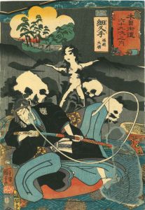 KUNIYOSHI/Hosokute, with picture of the Lord Horikoshi (Orikoshi), from <i>Kisokaido rokujukyu tsugi no uchi</i> (the Sixty-nine stations of the Kisokaido)