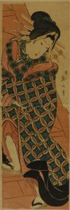 EIZAN/Courtesan ascending stairs, vertical diptych